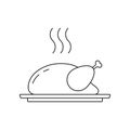 Cooked turkey or roast chicken outline icon. Thanksgiving and Christmas food. Vector illustration.